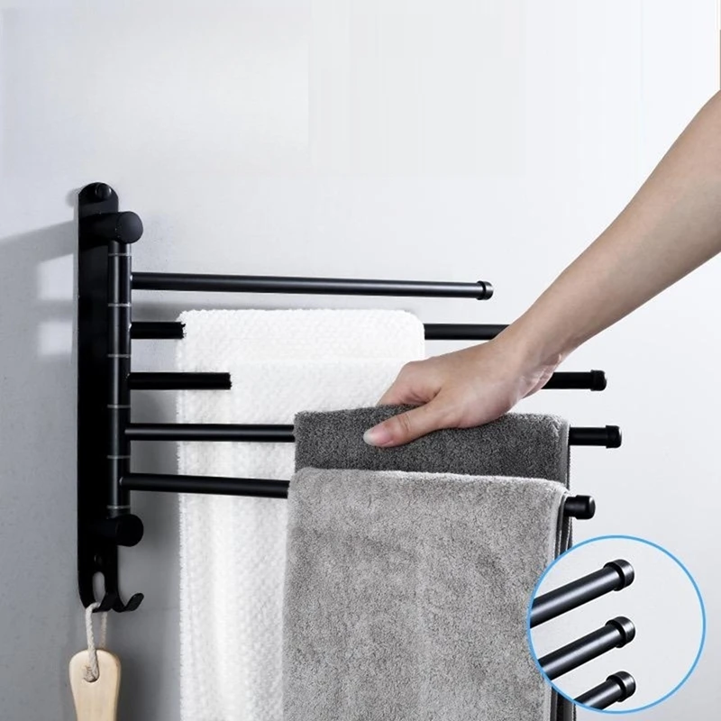 A01F-Bath Towel Rack Swivel Towel Rack Bathroom Swing Arm Towel Bar Wall Mounted Clothes Hanger