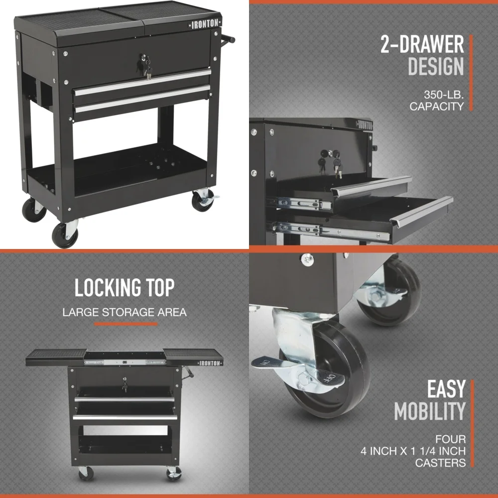 

Tool BoxHeavy Duty 2 Drawer Tool Cart 30.5 inch Long 350 Lb Capacity Smooth Rolling Workshop Cabinet
