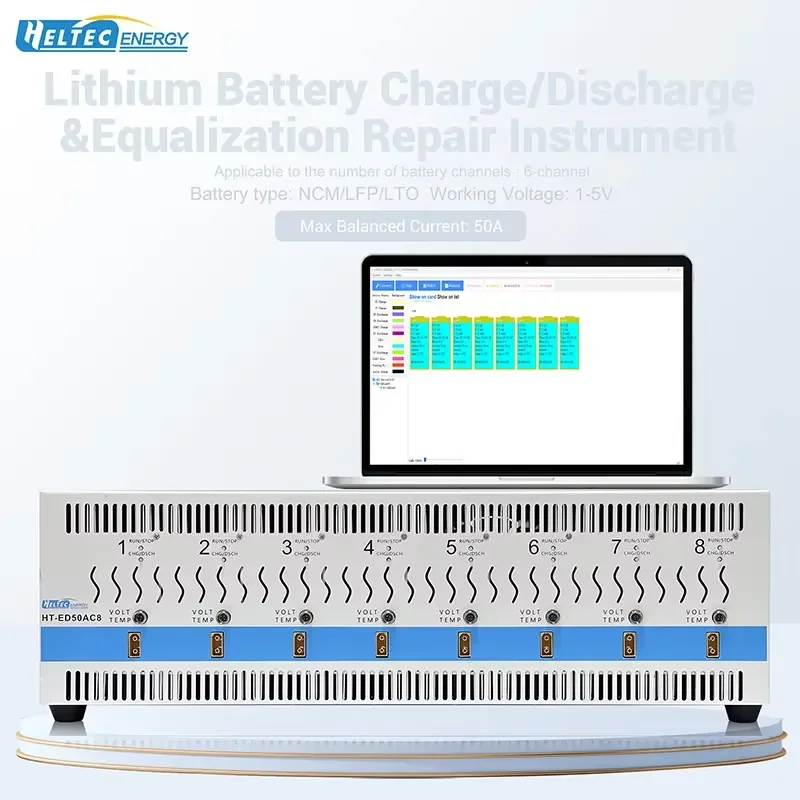8 Channel Lithium Battery Tester 50A Charge Discharge 0.02A Accuracy 0-5V for LFP Lithium Ion Electric Vehicle Battery