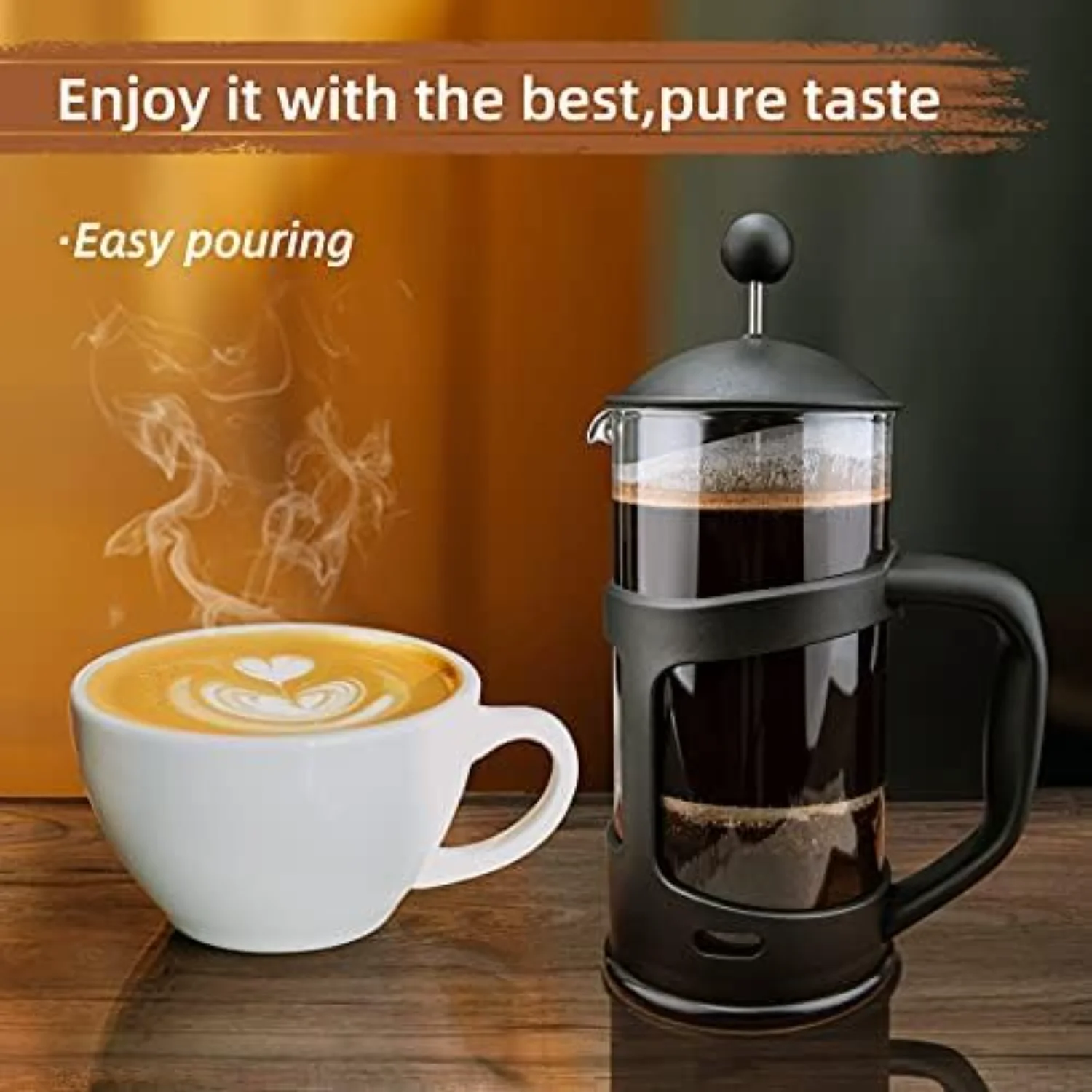 Mini French Press Coffee Maker 1 Cup Stainless Steel Filter 12oz - Maximum Flavor Brewer for Coffee Lover Gifts Morning Coffee 3