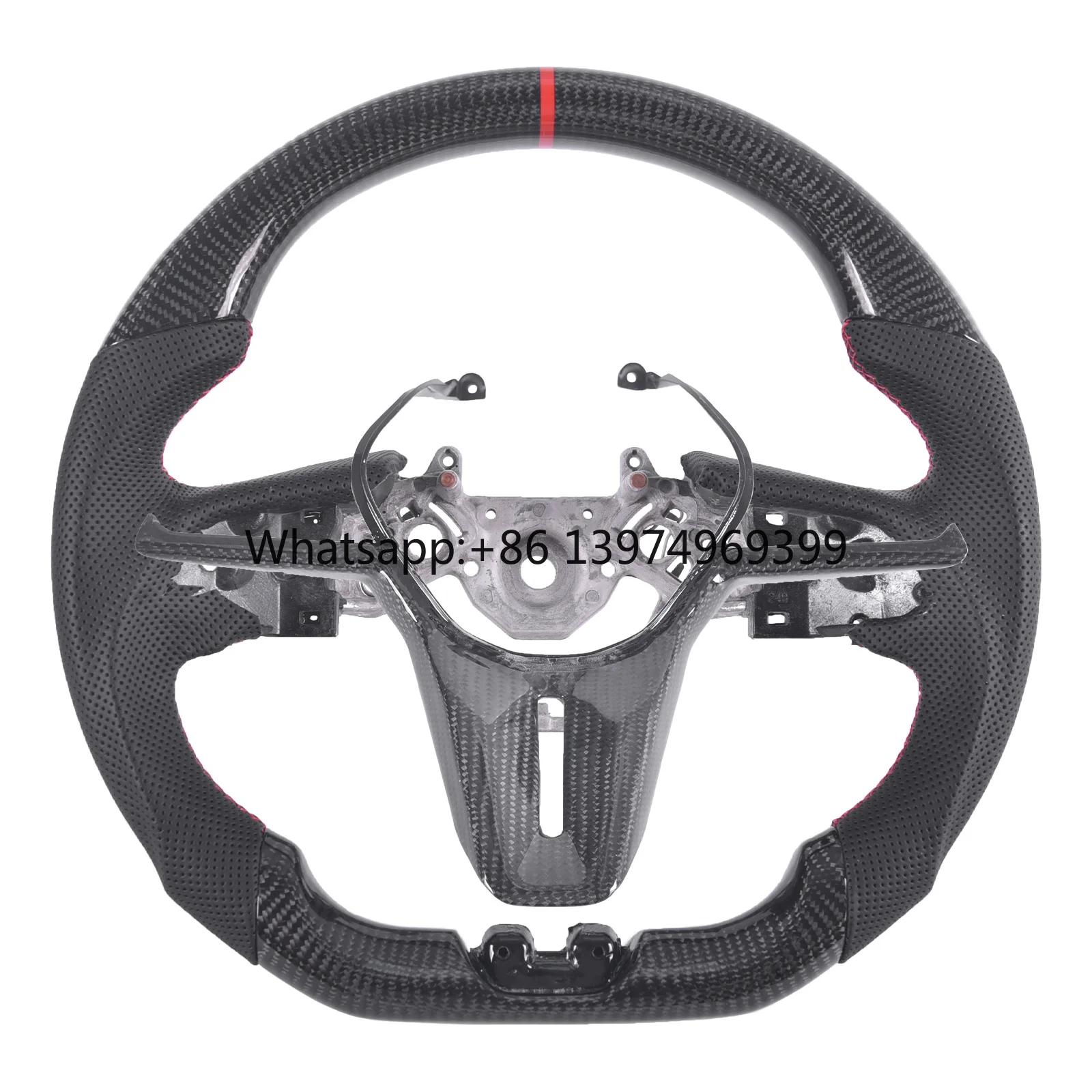 Carbon Fiber Steering Wheel D-shape Flat Bottom with Perforated Perforated Leather Grip for Nissan GTR 2017-2024