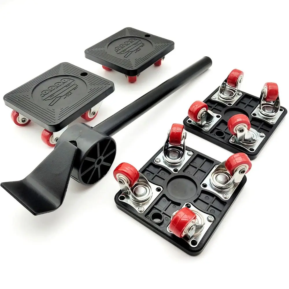 

5Pcs Heavy Duty Furniture Lifter Set 360° Wheels Straight/Bent Shank Moving Tool Set Effort Saving Strong Load Bearing