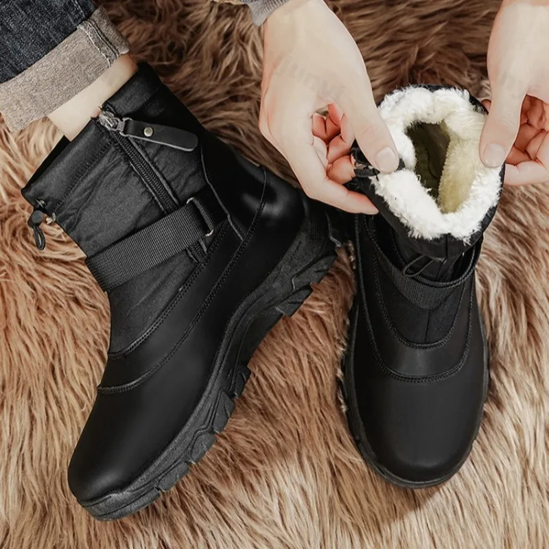 

2025 Winter Men's Concise Style High Top Plush Thick Sole Cotton Boots Fashion Trend Versatile Warm Comforatble Hairy Snow Boots