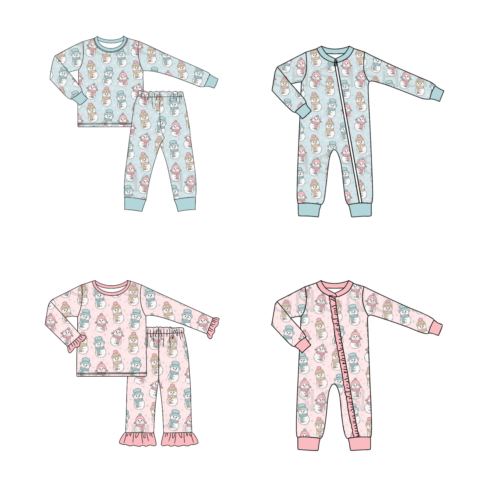 

Toddler Baby Clothes Children's Pajamas Wholesale Cute Snowman Fabric Long Sleeve Pants Set Jumpsuit Christmas Clothes