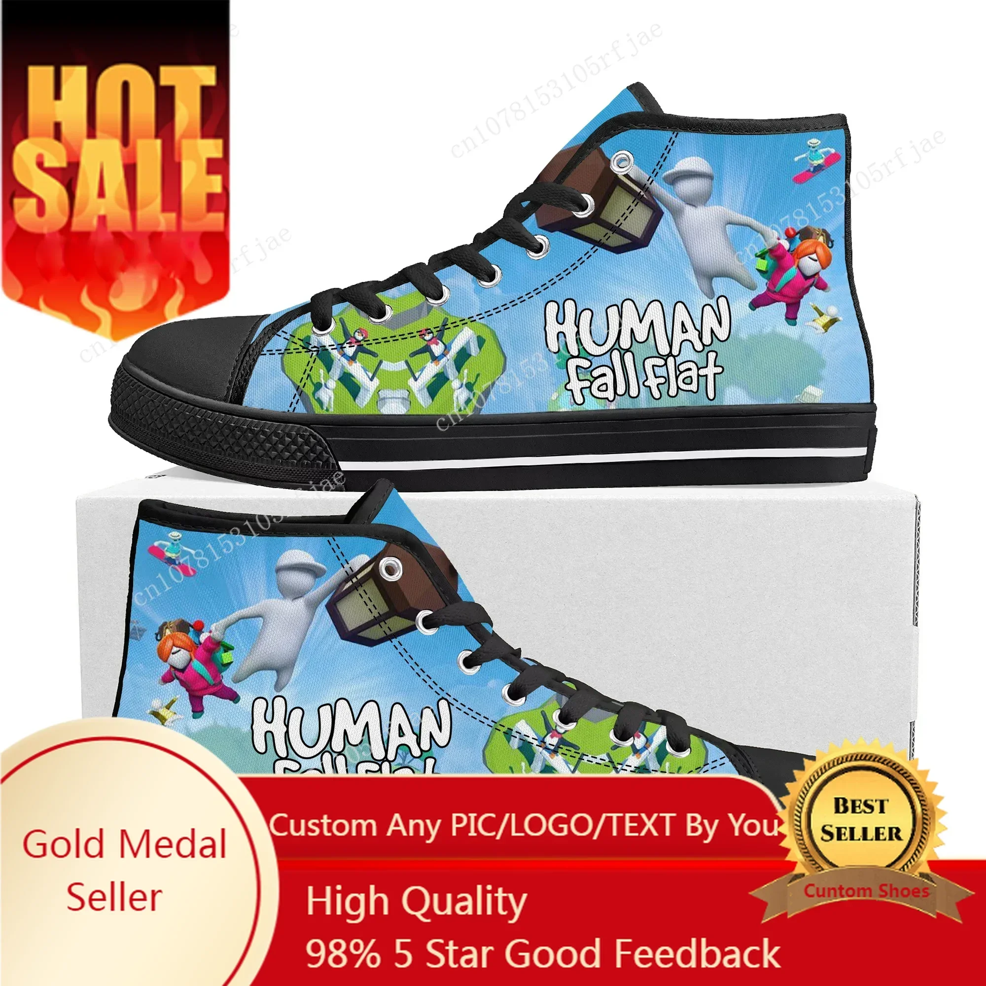 Anime Cartoon Game Human Fall Flat High Top Sneakers Mens Womens Teenager High Quality Canvas Sneaker Custom Built Couple Shoes