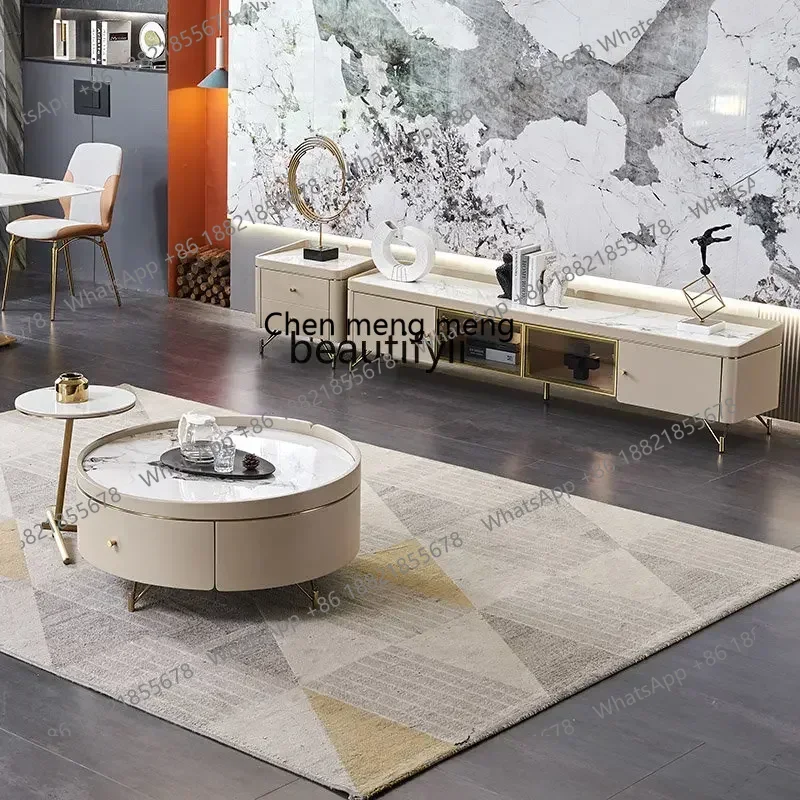 

D178 Y zqStone Plate Table Top Coffee Table TV Cabinet Living Room Stainless Steel Gold-Plated Piano Paint Nordic Size Coffee T