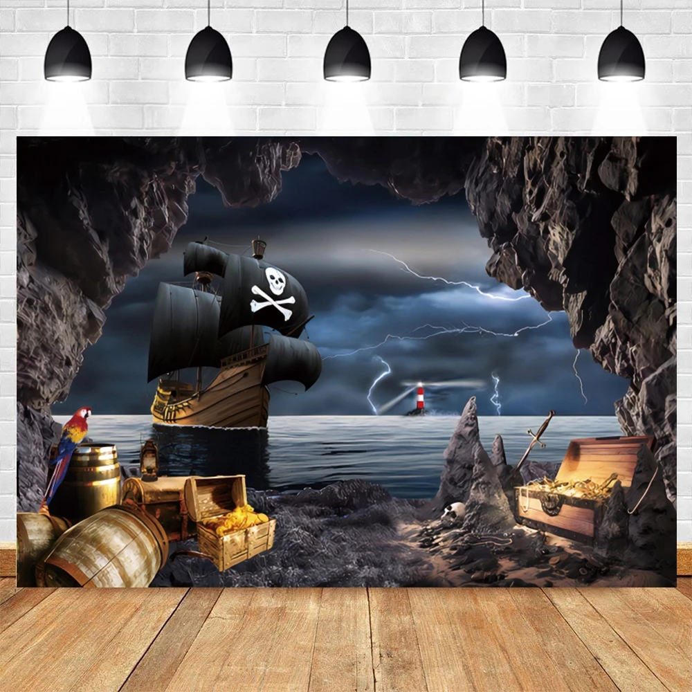 Pirate Treasure World แผนที่การถ่ายภาพฉากหลังเด็กวันเกิดตกแต่งพื้นหลังถ่ายภาพ Photoshoot Photo Studio