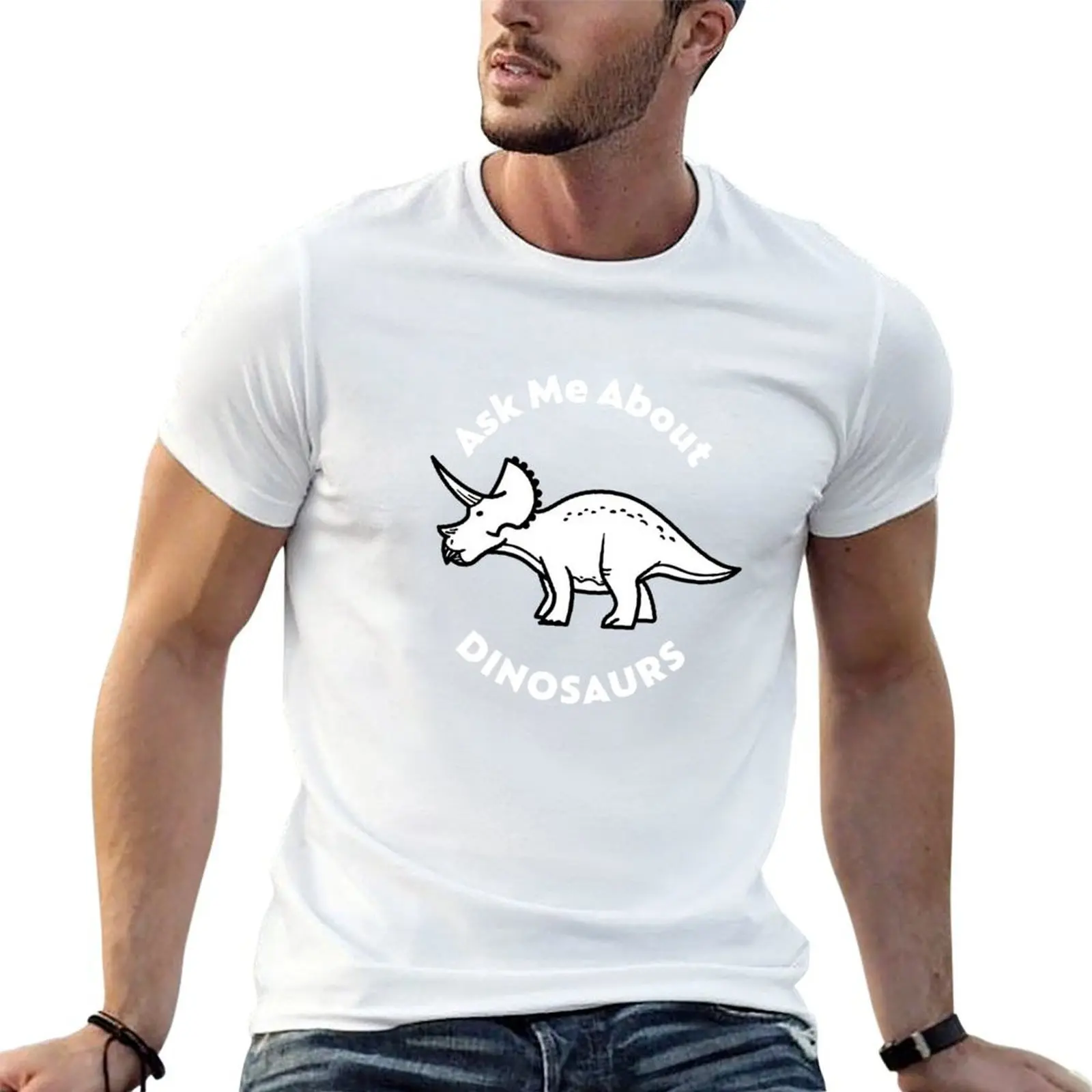 Ask Me About Dinosaurs T-Shirt Simple Casual Short Sleeve Cotton T-Shirt