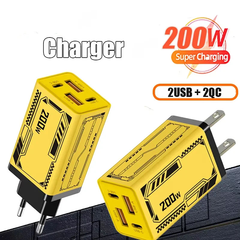 Gan 200W Multi Port Charger With Dual Pd And Dual Typec Charging Head Suitable For Huawei Iphone Charger Fast Charging