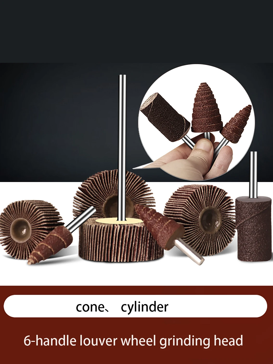 

1 шт., жалюзи с ручкой, шлифовальная ткань, деревообрабатывающая шлифовальная головка для резьбы по корню, полировка, 6 ручек, сто листовое колесо