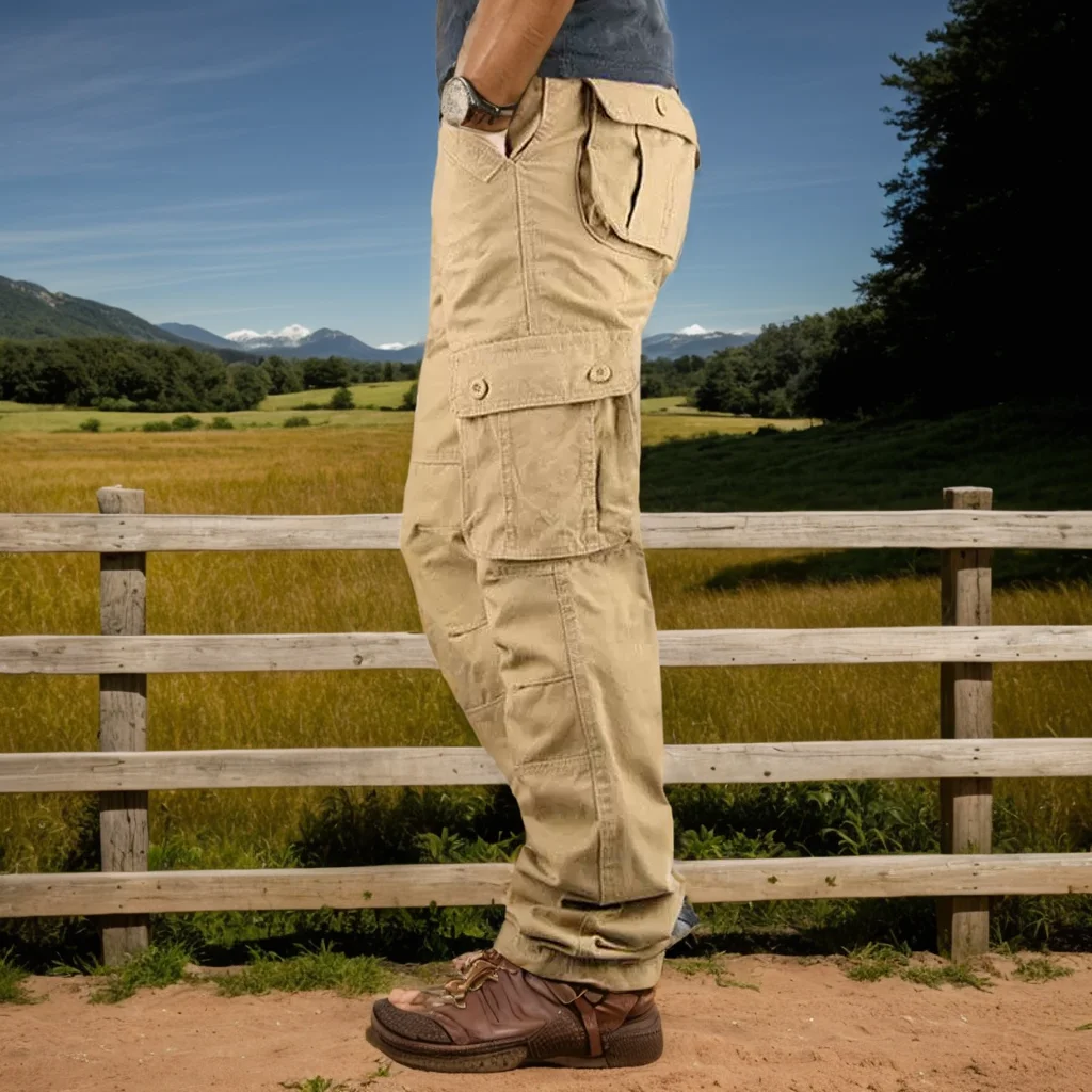 

Men’s Multi Pocket Ripstop Outdoor Cargo Work Pants Straight Leg Utility Trousers for Work Duty work Pants Casual Wear