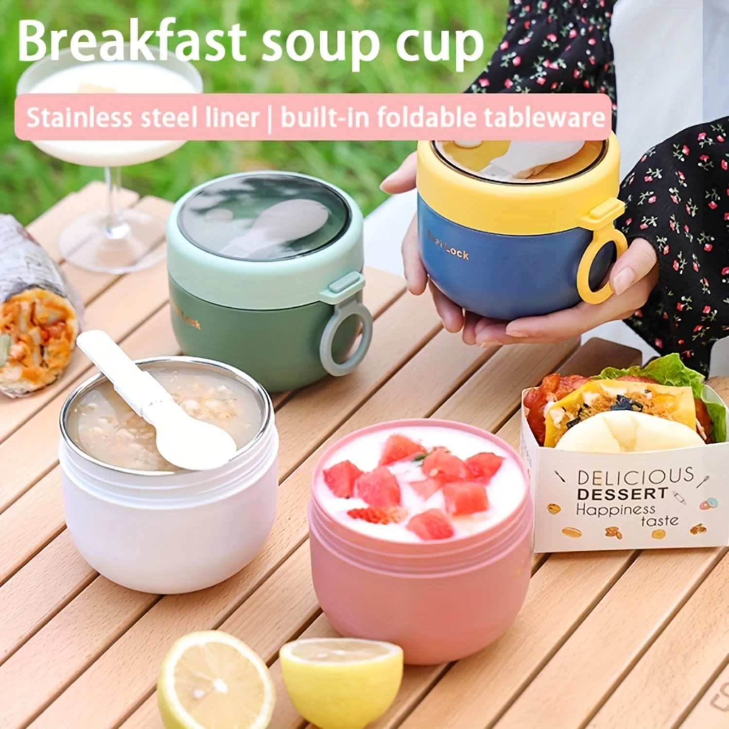 

Food Thermal Jar Insulated Soup Cup Stainless Steel Lunch Box 600ml/20oz