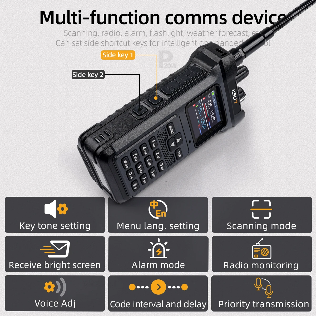 KSUT UV119D VHF UHF Dual Band Ham Radio Flashlight Reverse Charge Intercom 20W High Power Walkie Talkie For Outdoor Industry