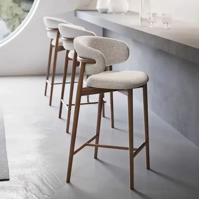 High quality hot selling ash wood frame modern dining chair high bar chair luxury fabric bar stool for Restaurant Bar Cafe