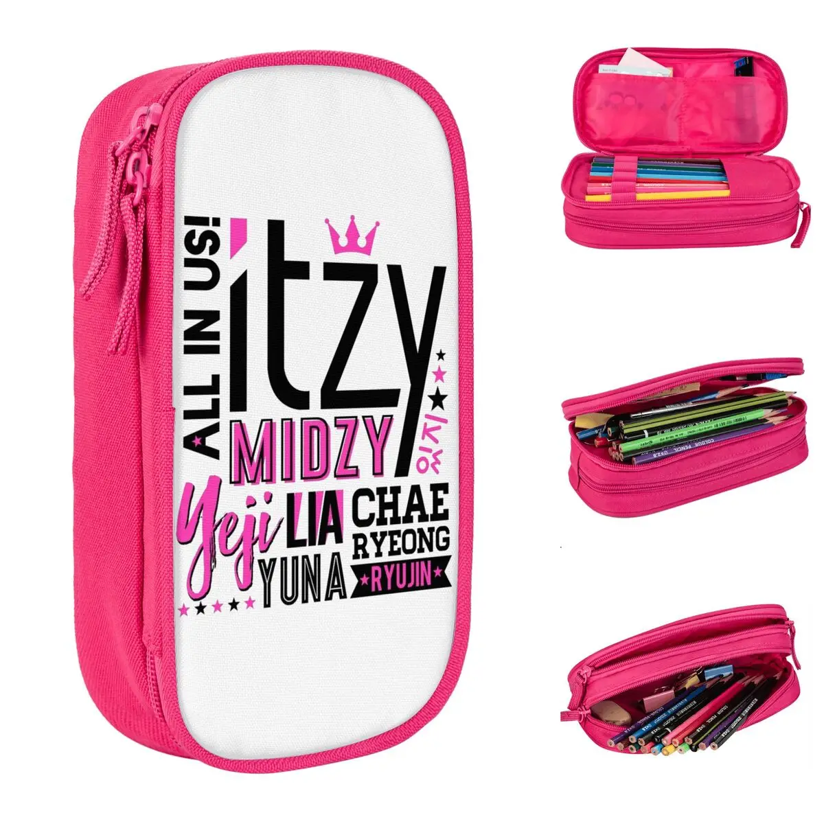 ITZY Font Collage portalápices bolsas para estudiantes, almacenamiento grande, suministros escolares, lápices cosméticos