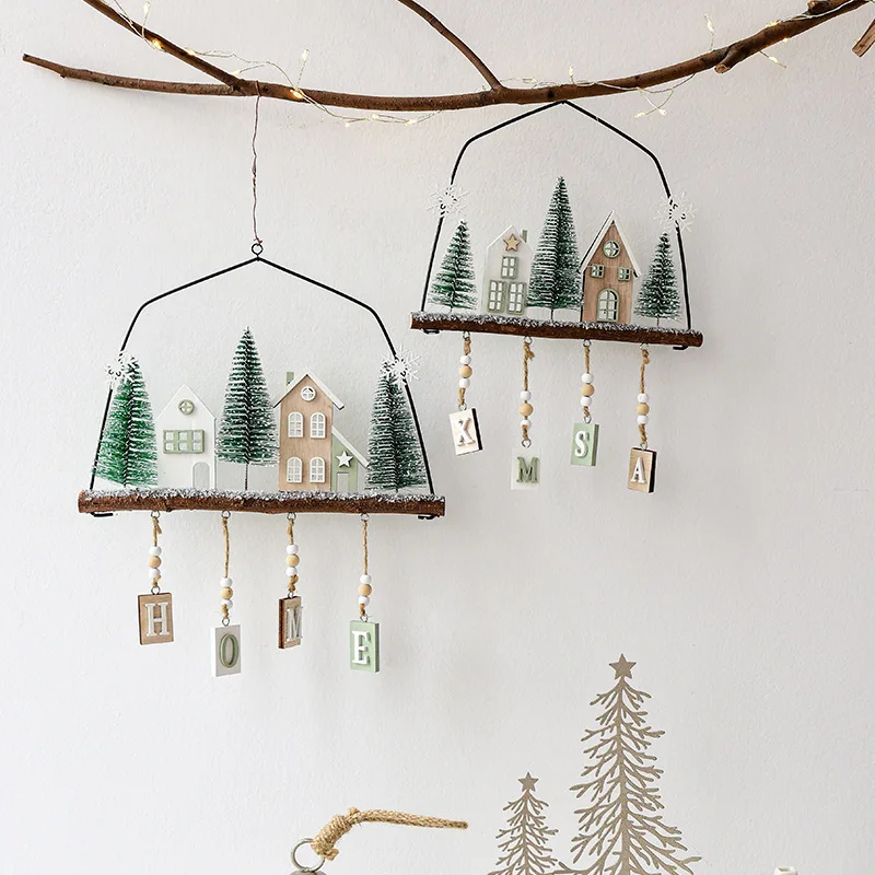 Christmas Wooden House Hanging Christmas Alphabet Plaque Christmas Tree Decoration Hanging Room Office Holiday Decoration