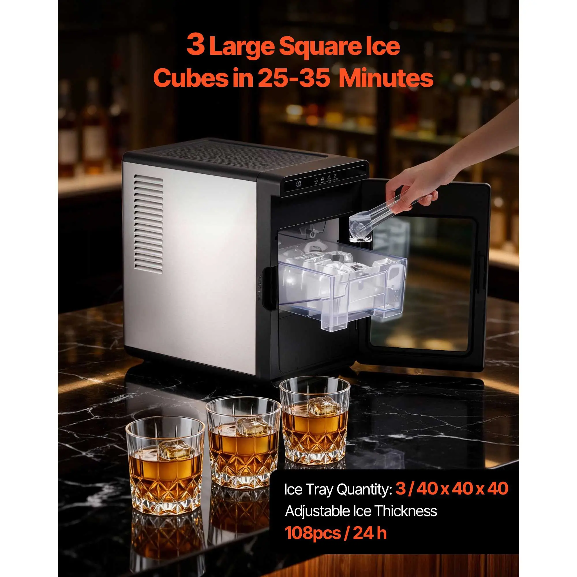 Countertop Ice Maker, 22 lbs per Day, Self-Cleaning Portable Machine with Tong, Drawer-Style Ice Access, Ice-Making Machine with