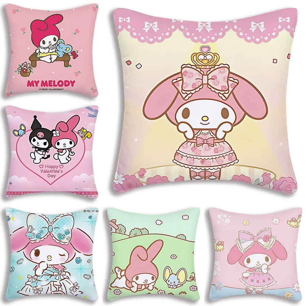 

Kawaii Hello Kitty My Melody Pillow Covers Cartoon Sofa Decorative Home Double-sided Printing Short Plush Cute Cushion Cover