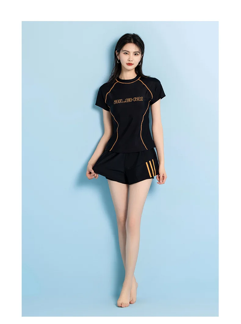 Split Sports Swimsuit Female Student Conservative Two Piece High Waist Flat Hoodie Soak Spa Swimwear