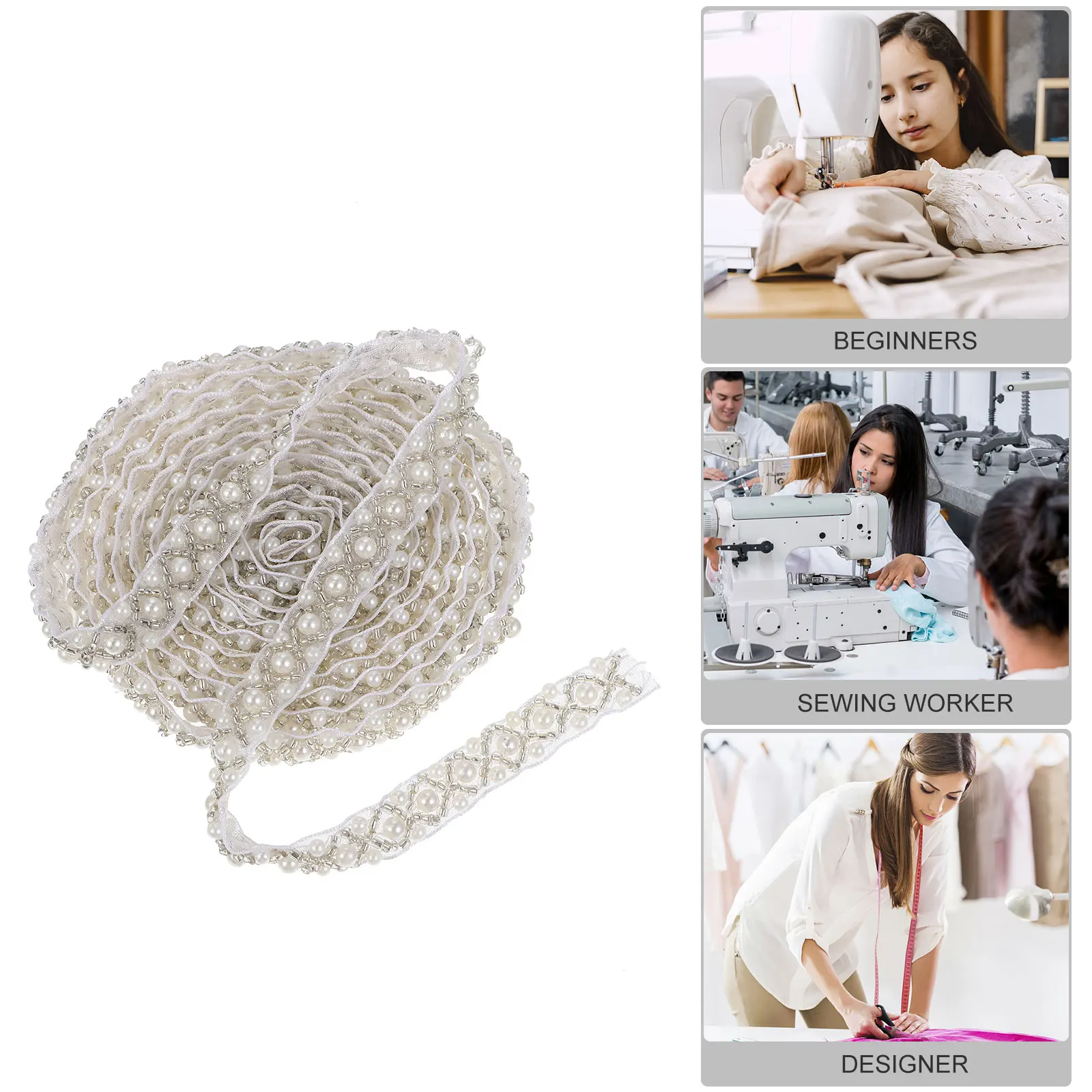 

Pearl Lace Webbing Trim Clothing Decor Skirt Edging Rhinestone Embroidery Sewing Gauze Ribbon Handicraft Diy Pearl Trim