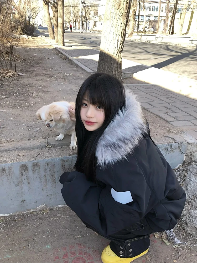 

American Sle ort Parka Jaet Men's Winter Thiened Fur Collar Hooded Trendy Brand High-End Bread Sle down Cotton Coat