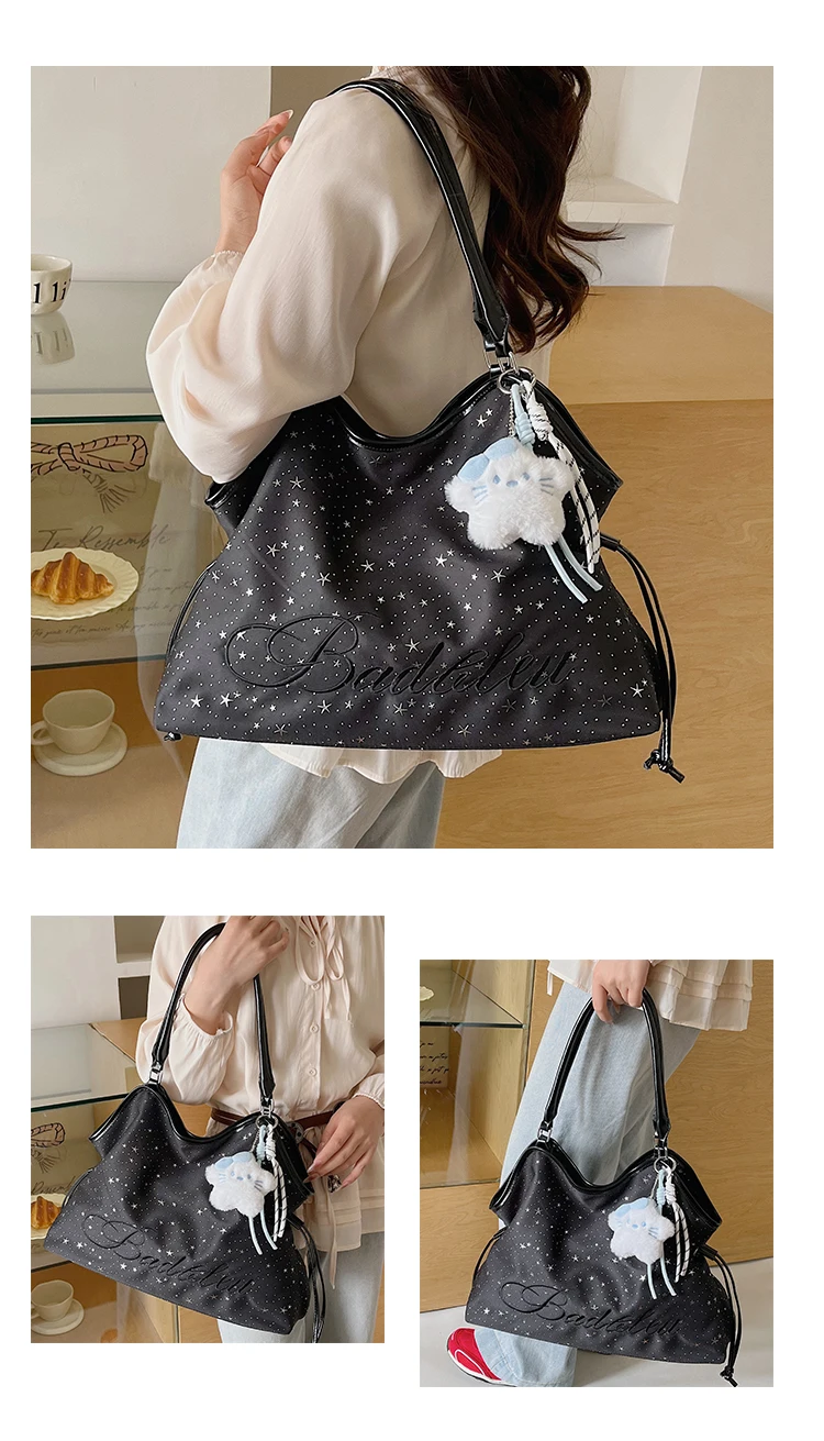 Y2k Fashion Letter Printing Pattern Shoulder Bag for Women 2026 Sweet Girls Vintage Casual Tote Bag Handbags Large Capacity Bag