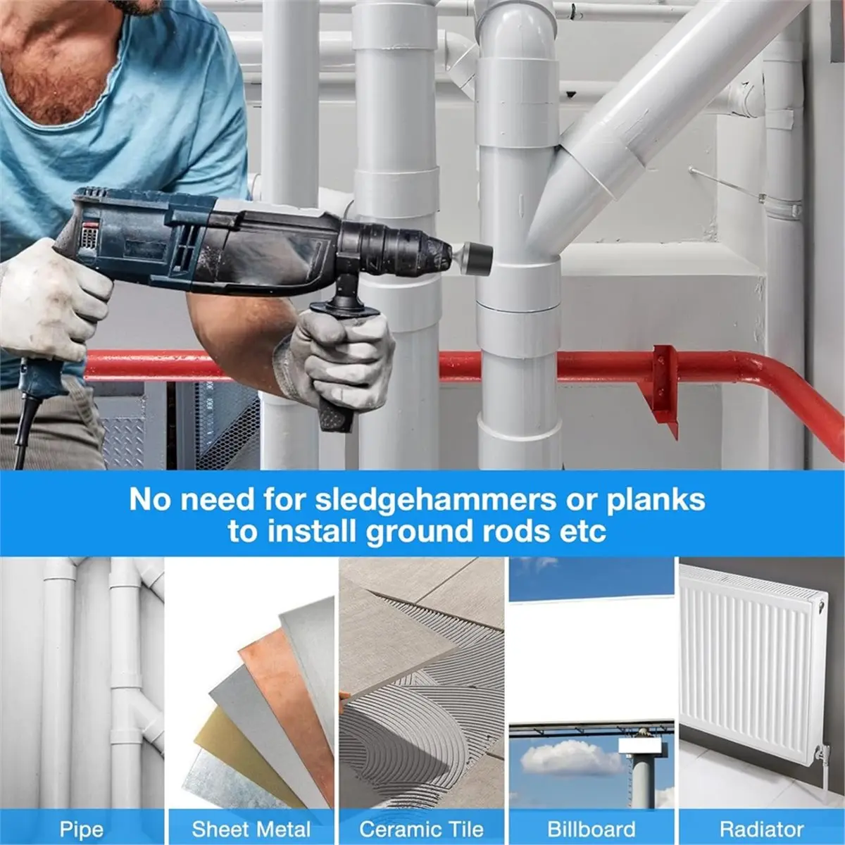 A95G Radiator Tool - for Sewage Discharging Flushing, Table Edge Sealing and Tile Laying, Electric Hammer Compatible SDS Plus