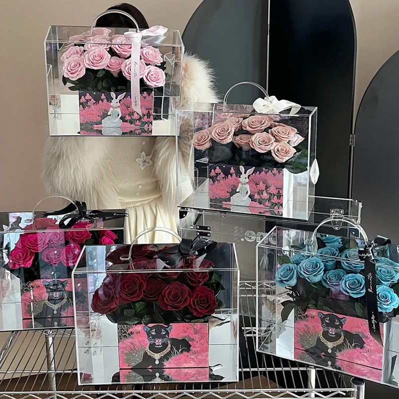 Qixi Festival Valentine's Day gift girlfriend immortal flower rose box, acrylic girlfriend birthday gift high-end ornament