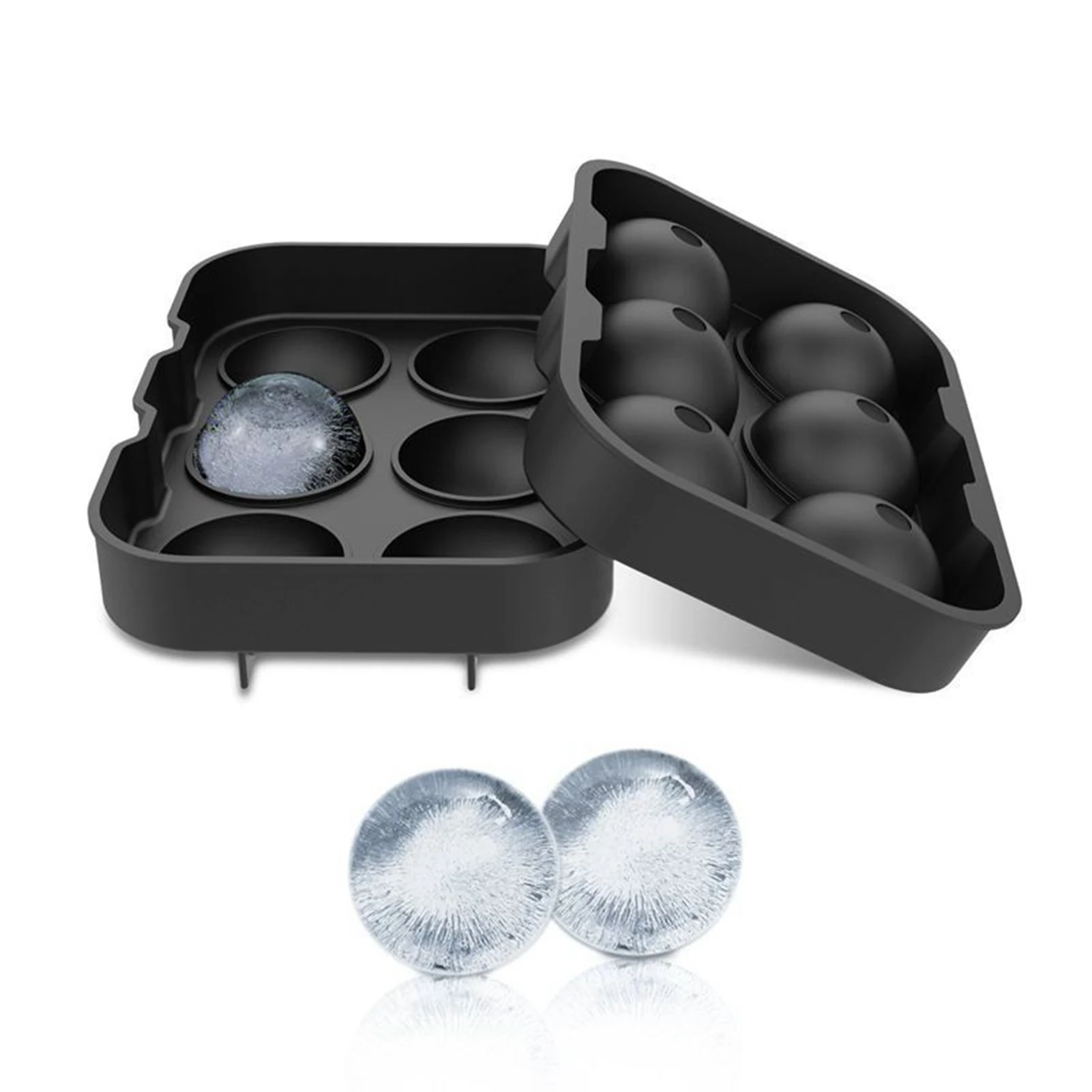 

6 Grids Ice Cube Tray Easy Release Silicone Square And Round With Lid Ice Cube Maker Mold For Freezer