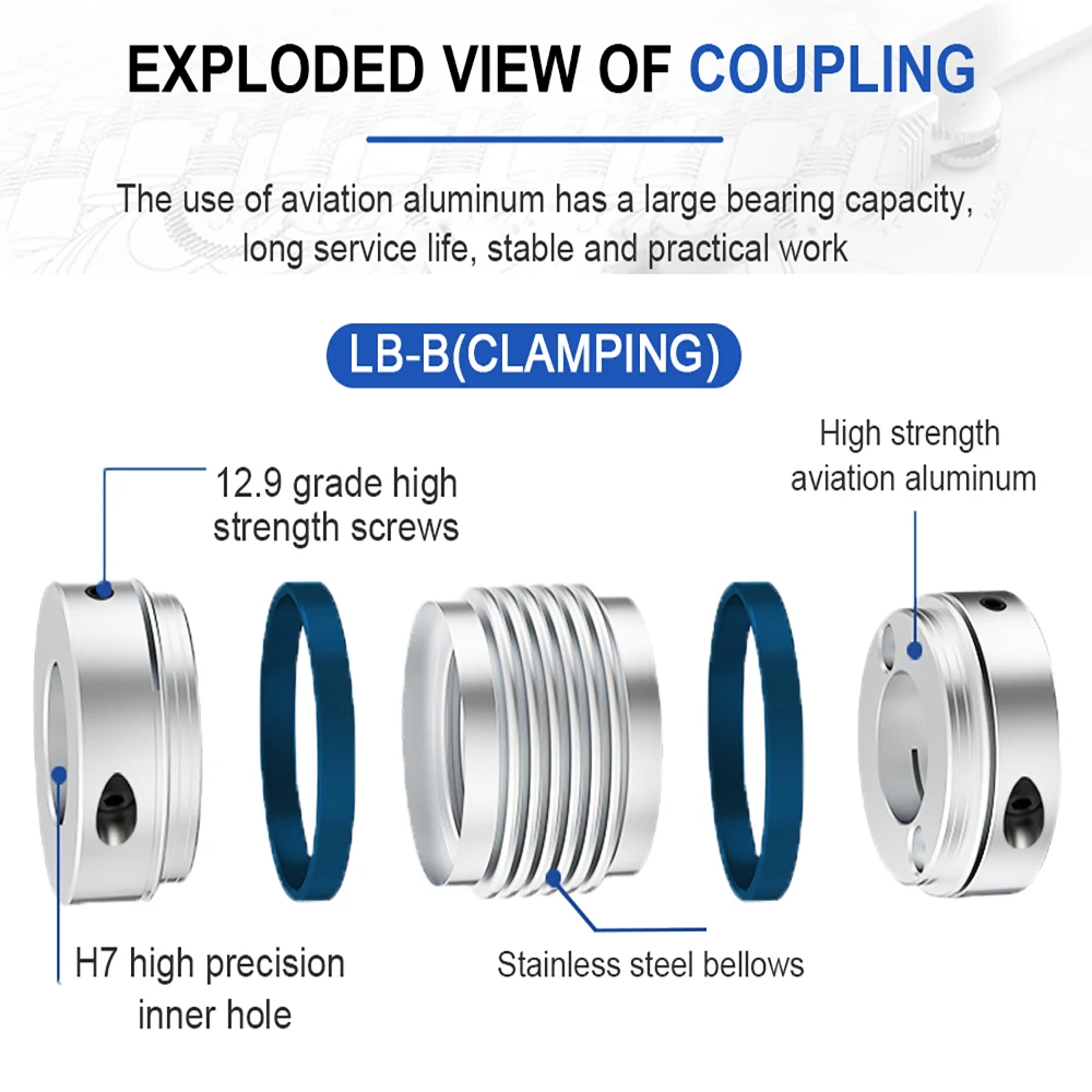 Acoplamiento de eje LB B D65L82, acoplador de Motor Flexible de fuelle CNC, junta Universal de aluminio de alta elasticidad, Cardan para impresora 3D