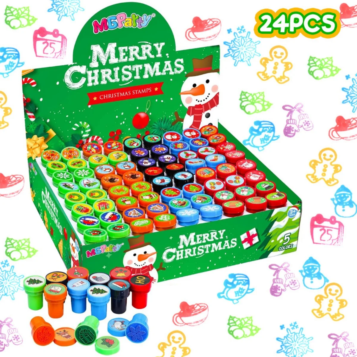 10/24PCS Kerst Diverse Stempels Kinderen Zelfinktende Stempels (24 Verschillende Ontwerpen, Plastic Stempels) voor Kerst Feestartikelen