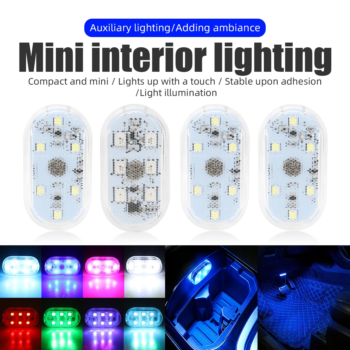 Car Interior Dome Light Finger Touch Sensor Mini LED Lâmpada de leitura Carro Telhado Ímãs Carregamento USB Lâmpada Atmosfera