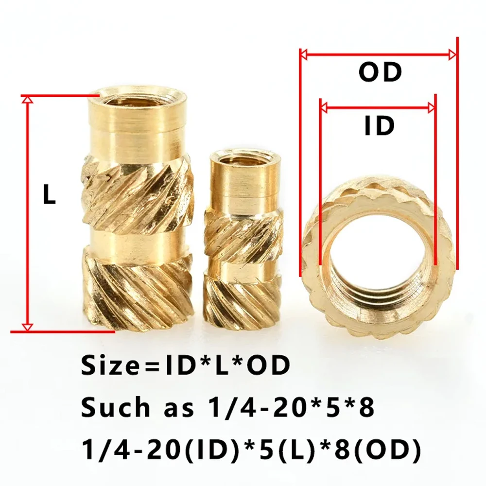 Brass Heat Insert Nut UNC Twilled Knurled Hot Melt Embedment for 3D Printing Nuts 1/4-20 2-56 4-40 6-32 8-32 10-32 10-24 12-24