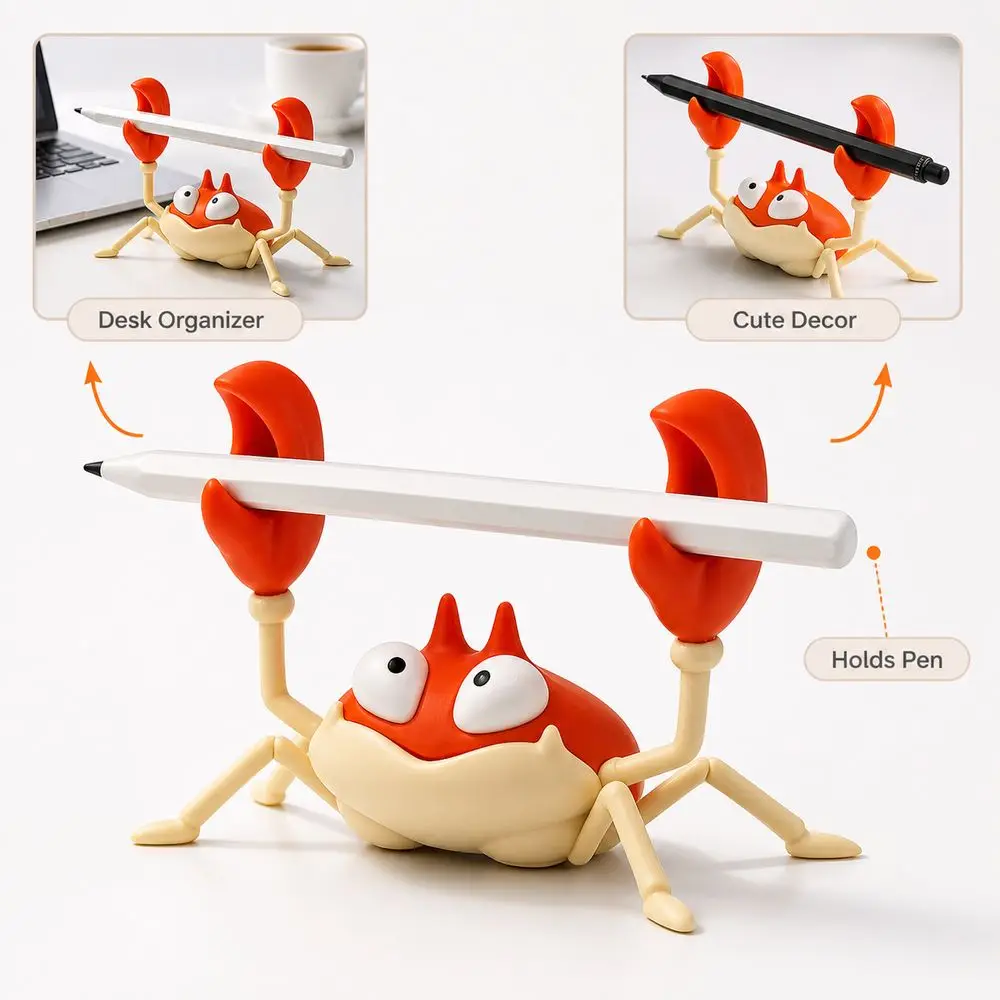 New PLA Crab Pen Holder Crab Shape Weightlifting Crab Pen Stand Creative Style Novelty Desk Organizer Home Display