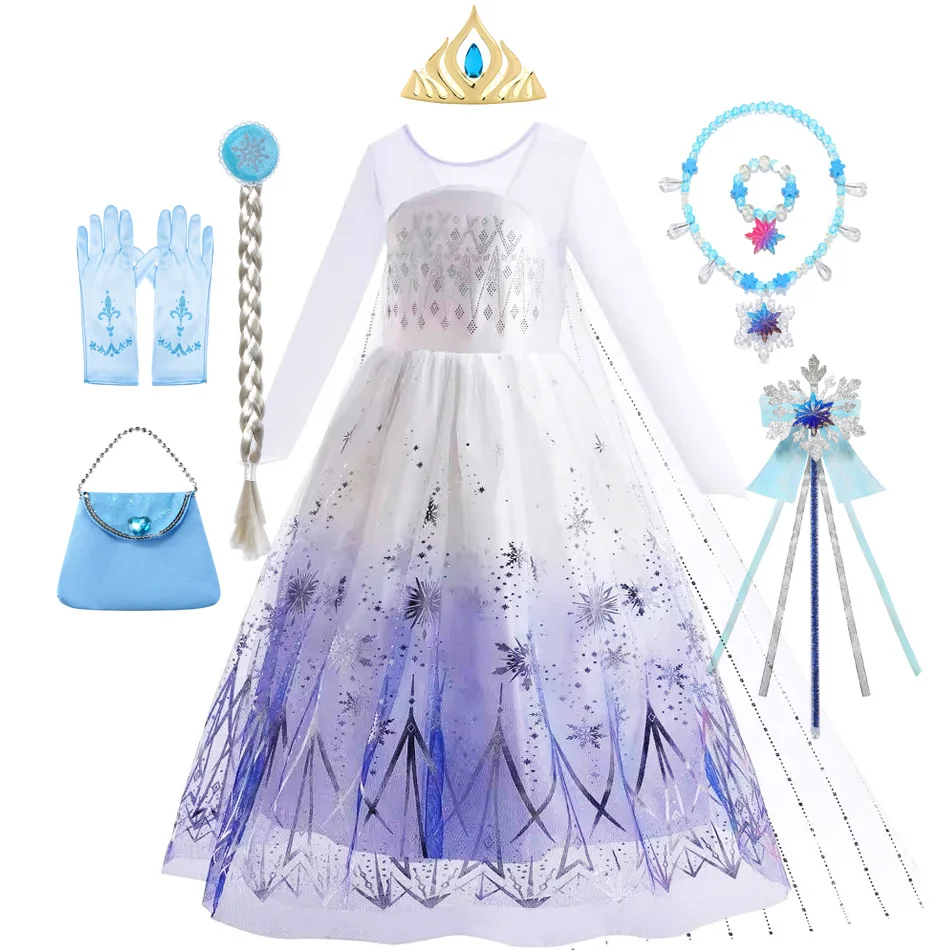 Girls Dresses Kids Princess Costume Halloween Birthday Party Long Cloak Cosplay Elsa Dress Long Sleeve 4 5 6 7 8 9 10 Years