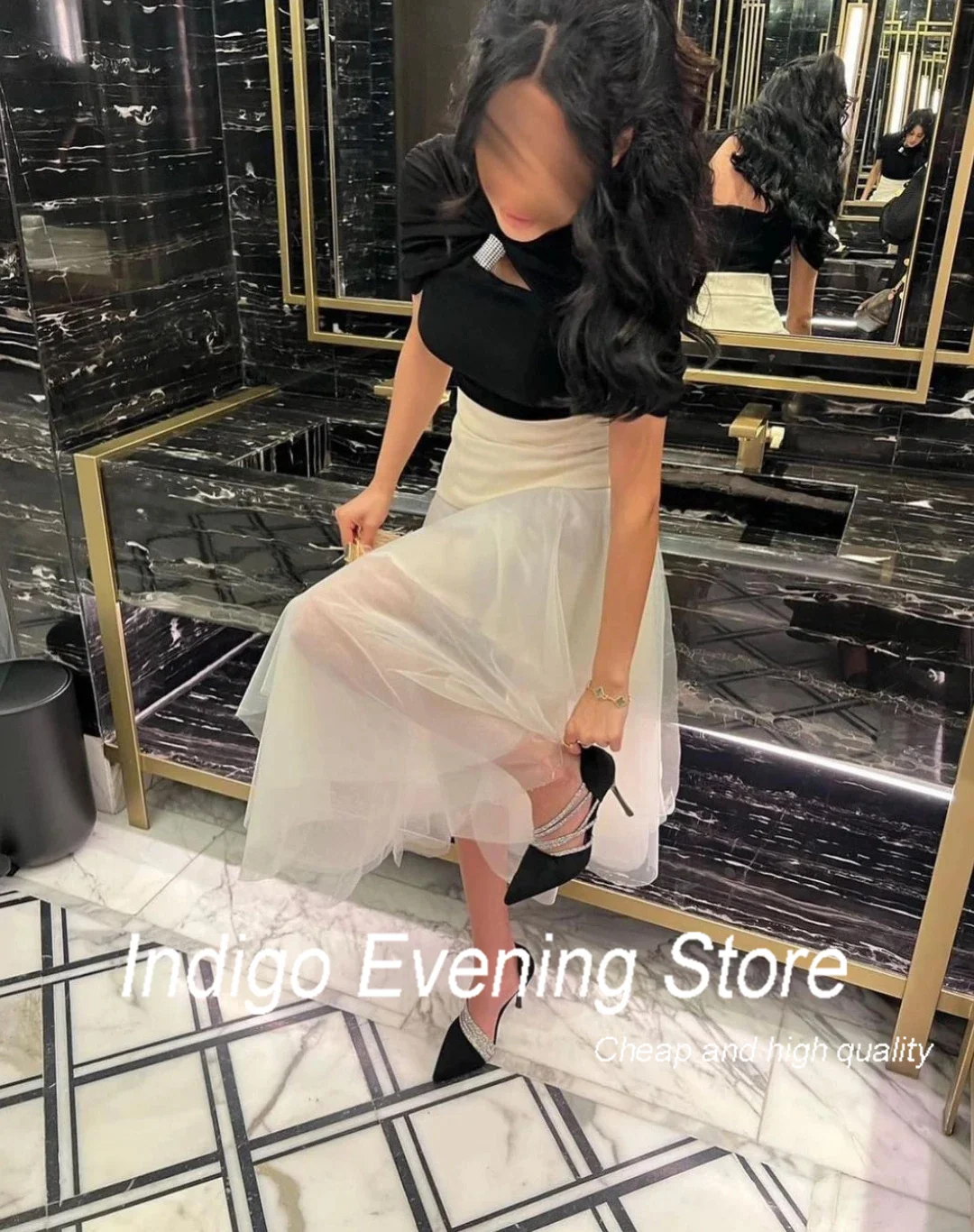 Indigo Evening Dresses Women Cap-Sleeves Tea-Length Women Birthday Party Daily Dress 2023 Vestido Elegante فساتين طويلة