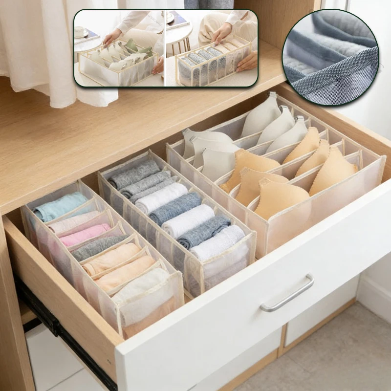 

Breathable Mesh Underwear Organizer Box Foldable Storage Divider for Socks Bra Drawer Transparent Multi Compartment Wardrobe