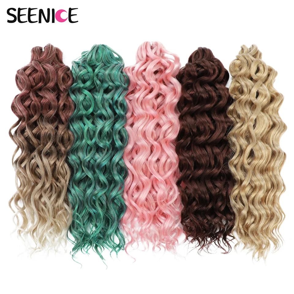 Afro Curls Deep Wavy Twist Crochet Hair Extensions 18-24Inch Ombre Green Pink Water Wave Synthetic Curly Braiding Hair for Women