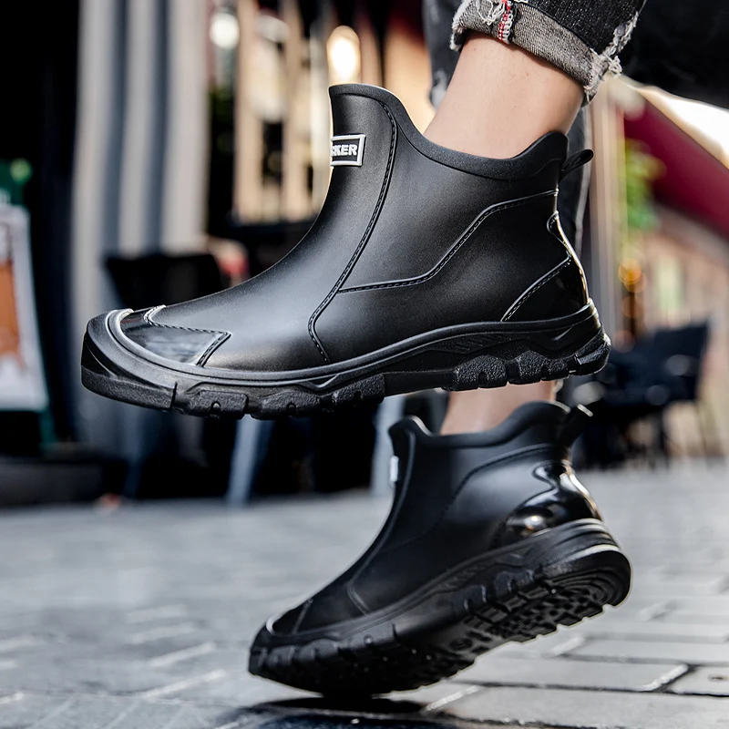 

Faionable Ort Rain Boots Men's Waterproof Fce Lined Kitchen Work Outdoor Water Boots Large Size 45 Comfortable Rubber Zapatos