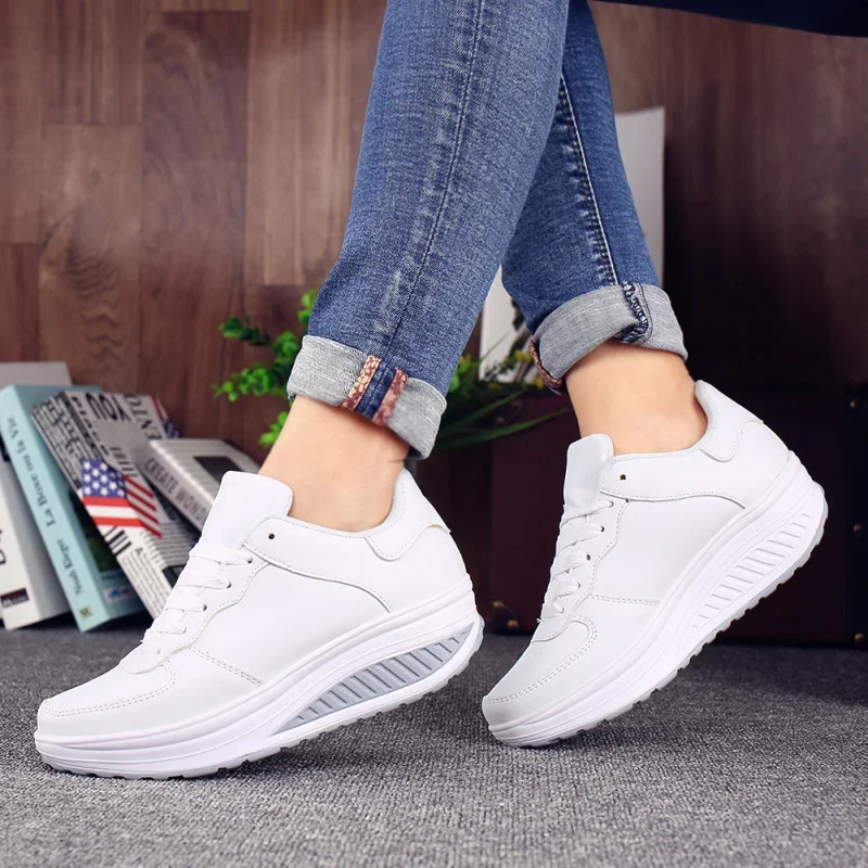 Women Black White High Platform Sports Shoes Sneakers with Platform Woman Trends Ladies Shake Cushioned Nurse Wedge Basket Casua