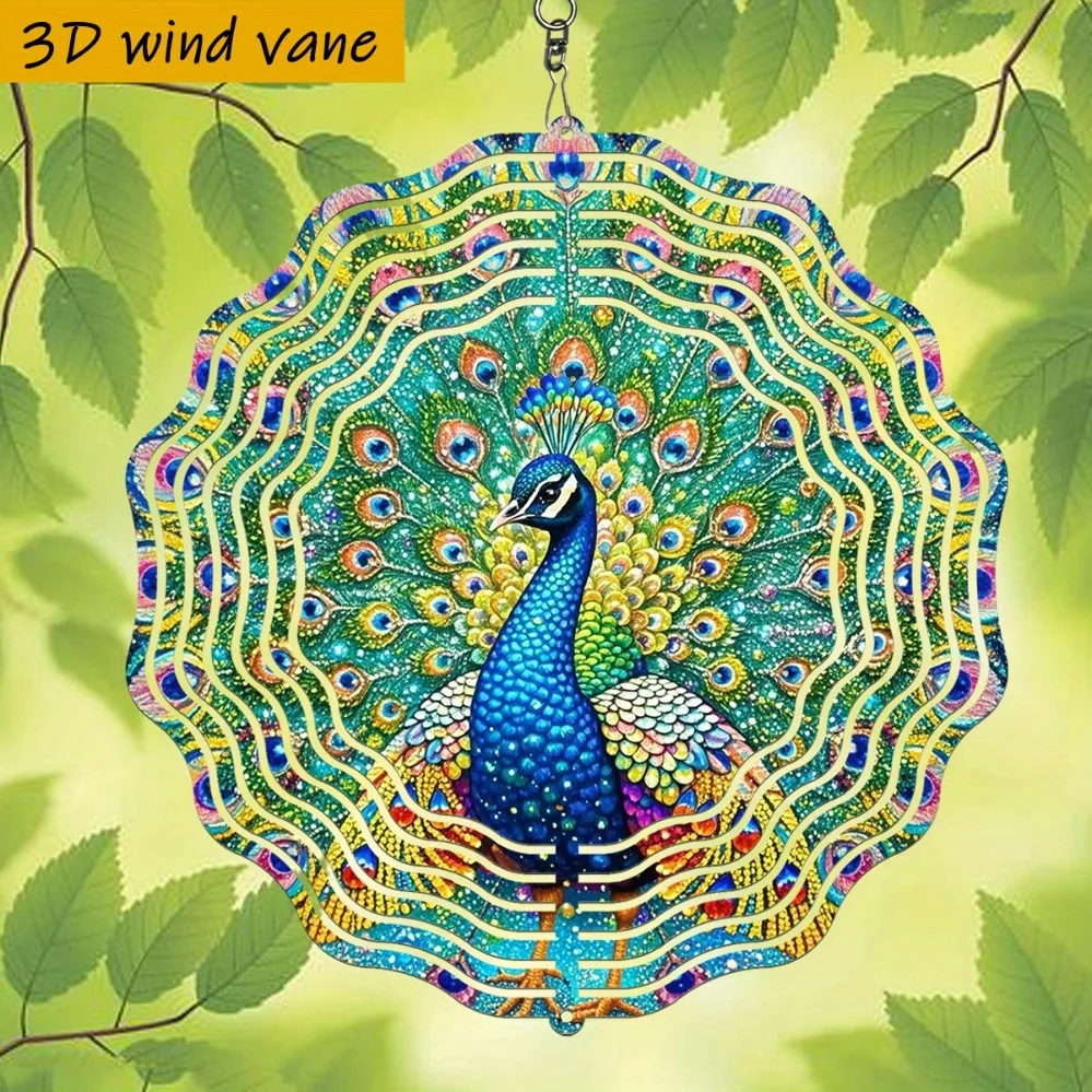Peacock 3D Pinwheel 25.5cm, 360° Rotating Wind Spinner for Garden, Festive Ornament for Christmas Halloween