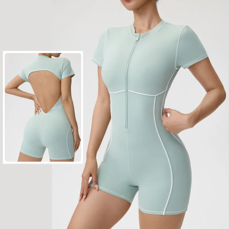 Leak-back Fitness Jumpsuit, Stand-up Collar Zipper, Fitness, Sports Clothes, Sexy Bodysuit , Butt Lift, Women Yoga Jumpsuit