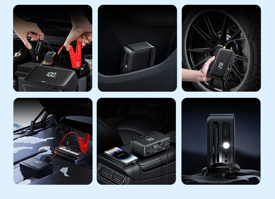 Baseus 4-in-1 Starthilfegerät 600A, Auto-Starthilfe, Powerbank, Multifunktions-Luftpumpe für Autobatterie, Reifenfüller – Detail 5