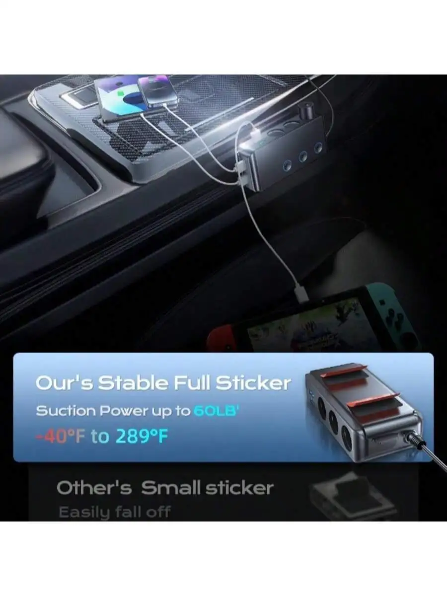 

222W Car Power Adapter 3 Socket USB Charger With LED Voltage Display Independent Switches