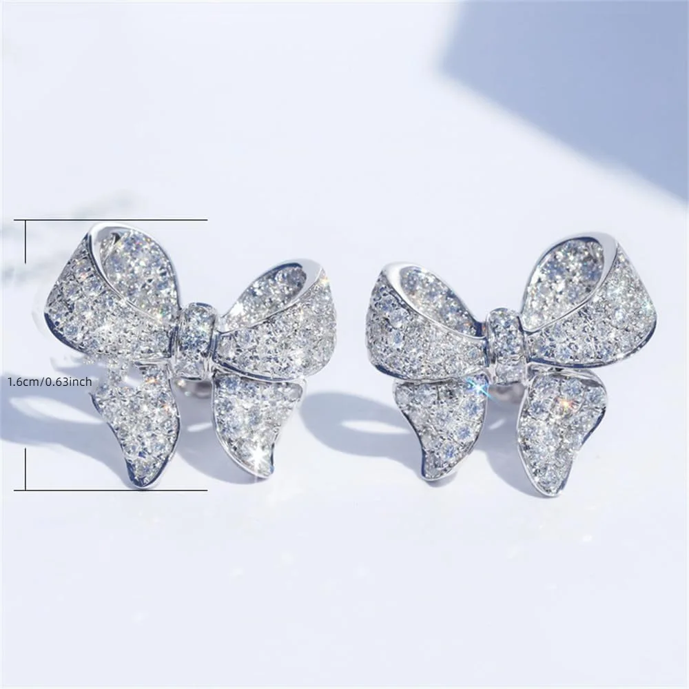 European and American cross-border popular full diamond stud earrings wholesale light luxury heavy industry earrings bow small versatile earrings