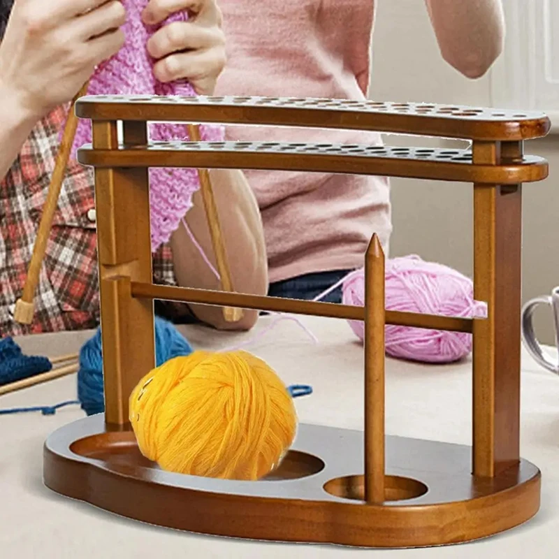 Handmade Wood Yarn Dispenser Yarn Dispenser Large Capacity Double-Layer Yarn Ball Holder For Efficient Yarn Storage