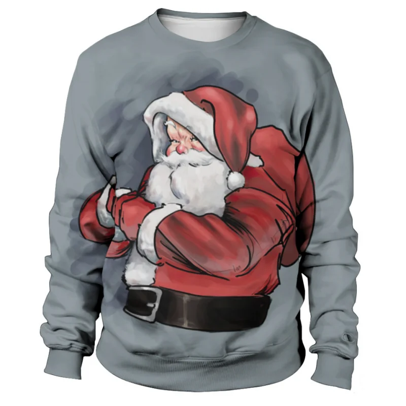 

Christmas Hoodies For Men Funny Crew Neck 3D Santa Claus Graphic Printed Sweatshirts X'mas Men's Oversize Pullover Clothing Tops