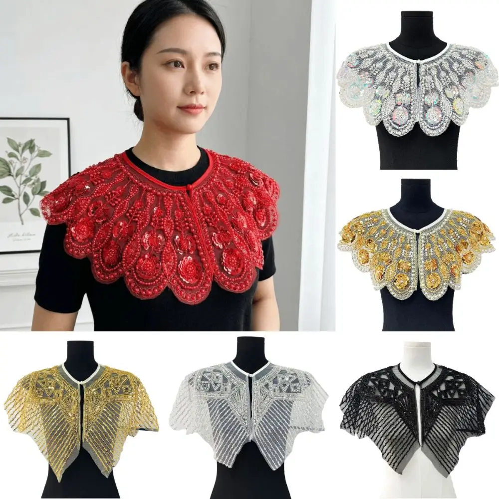 

Detachable False Collar Beaded Design Sequined Embellishment Embroidery Neckline Embroidered Pattern Lace Texture Flapper Shawl