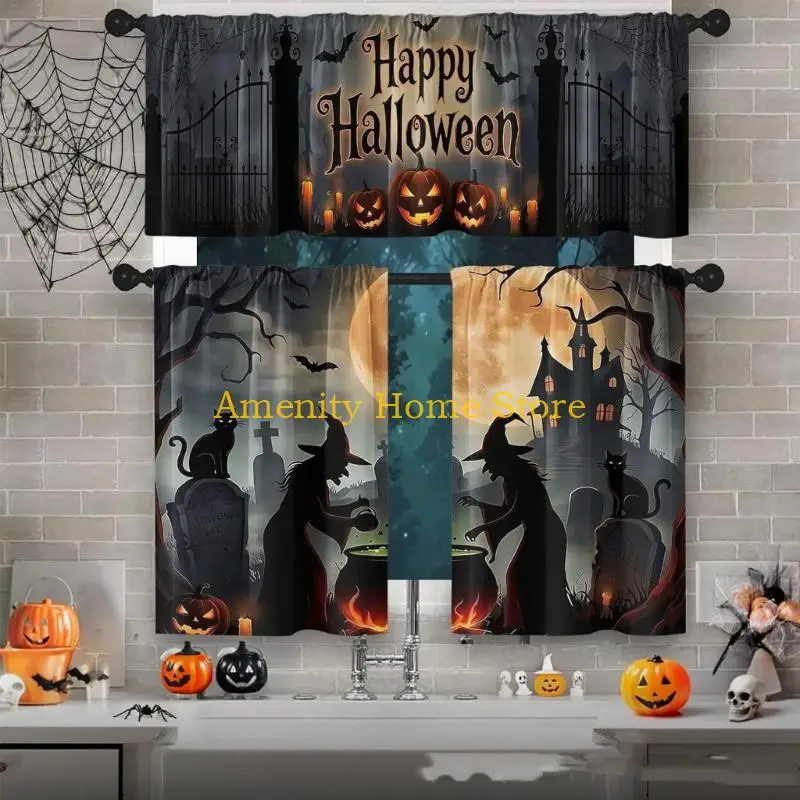 F26C Kitchen curtain set with three-piece layout for indoor fall use