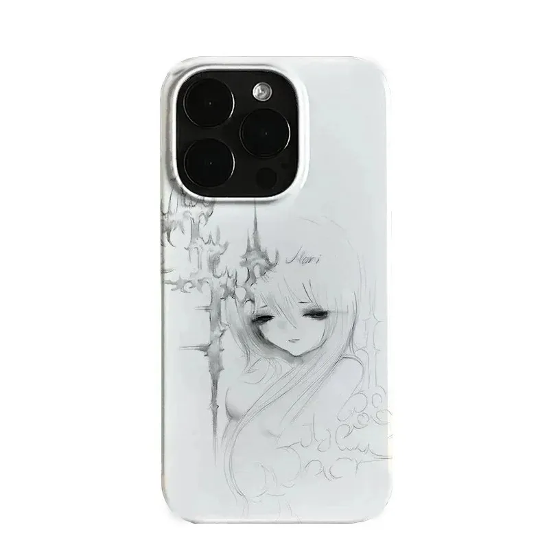 Funda de teléfono de lujo Clmj Ins Cute Girl Angel Line para iPhone 17 16 15 14 13 12 11 Air Pro Max X XS XR 8 Plus película brillante PC dura